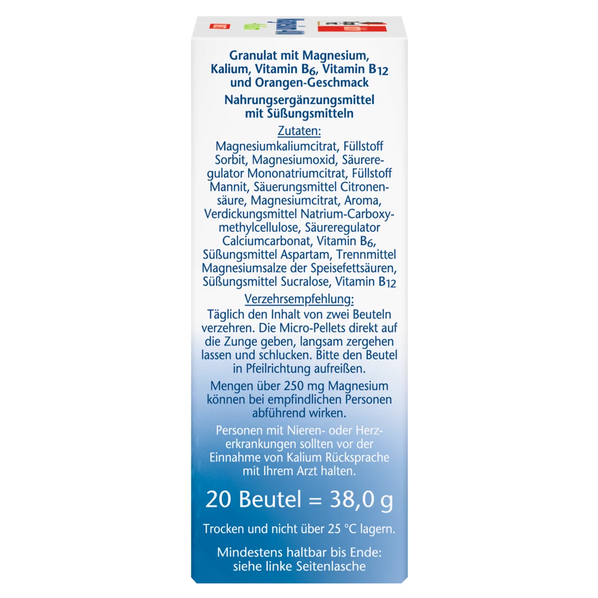 Abbildung der Produktverpackung Doppelherz aktiv Magnesium 400 + Kalium DIRECT Seitenansicht rechts
